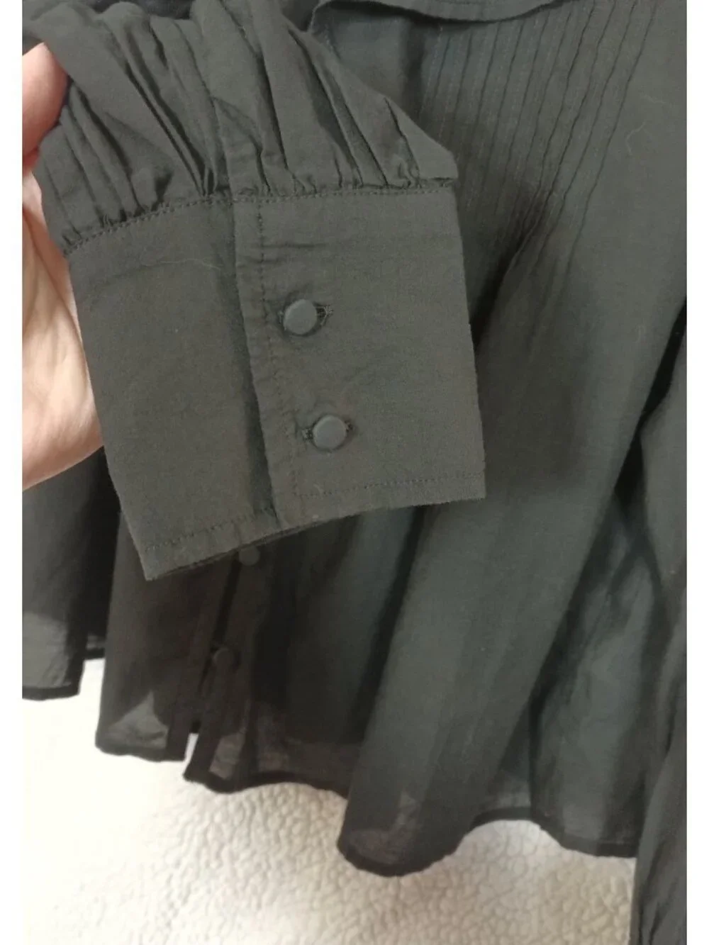 Madewell Ruffled Pintucked Long Sleeve Top Size M Button Up NWT Black Blouse